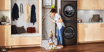 LGLindseyP's tweet photo. Make room for the whole family — yes, even the 🐕 — with @LGUS single unit #LGWashTower #LaundryRoomInspo #LGUS https://t.co/evUlCpGwYO