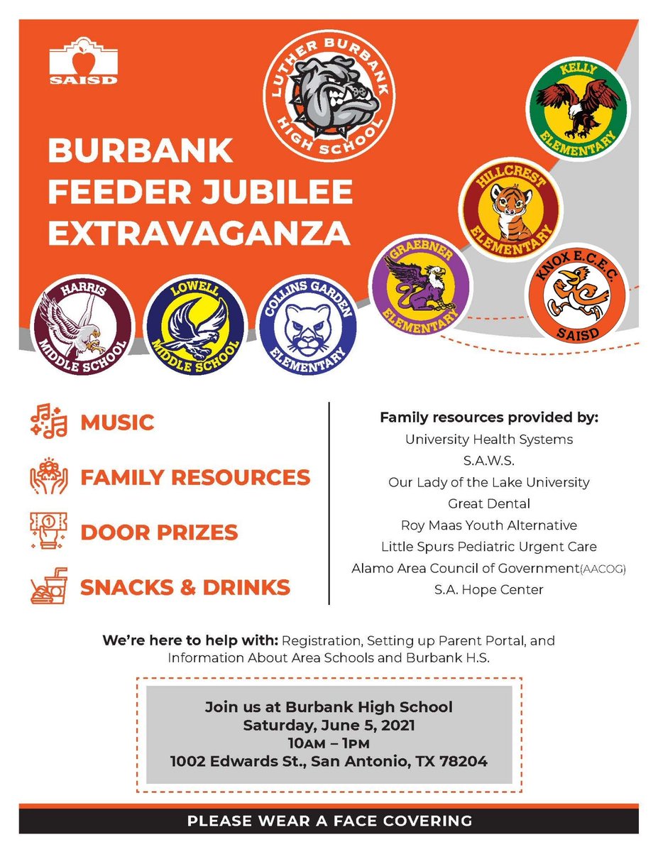 Join Mr. Macias this Saturday @ Burbank H.S. 10:00-1:00 to find out more about the campuses in the Burbank Feeder Pattern, participate in family fun activities, and meet with community partners. #RemarkablyKnox #RemarkablySAISD