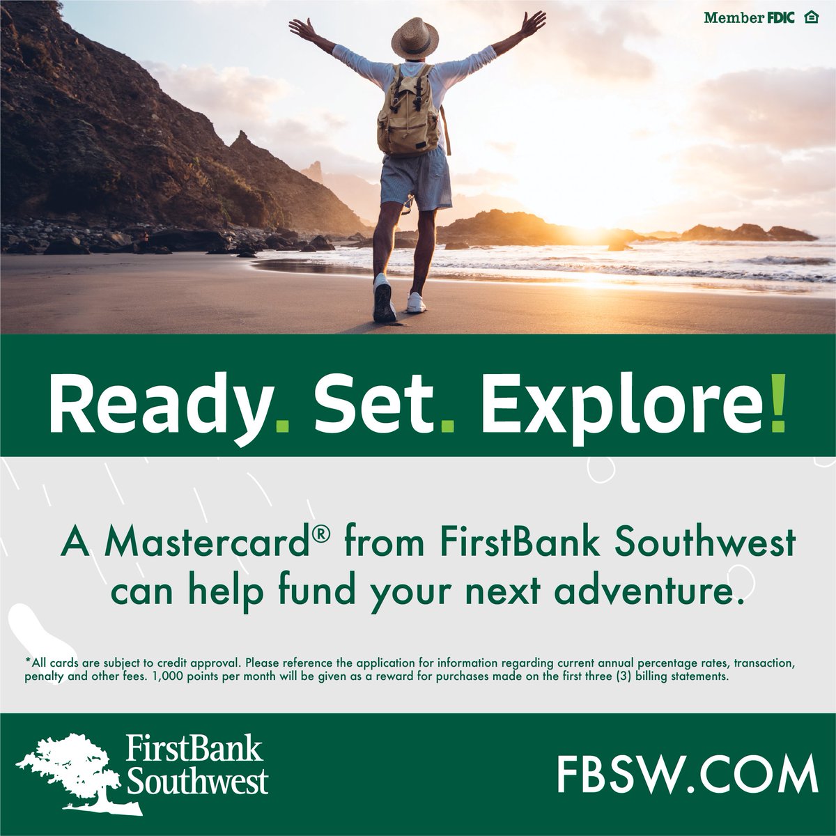 FirstBankSW's tweet photo. Ready to get out of town, but don't have the funds? Check out the #FirstBankSouthwest Mastercard to see if it's a good fit for you!
https://t.co/gWyVmdtQWP.
#FBSW #MemberFDIC https://t.co/HTgnX3KAlk