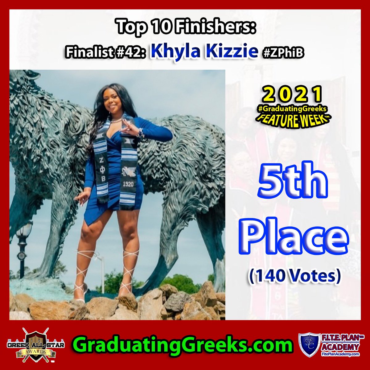 GreekAwards's tweet photo. .2021 #GraduatingGreeks Feature Week™ Photo Contest TOP 10 FINISHER #5: Khyla Kizzie (@KhyKisses), Finalist #42 #ZPhiB.

WHO WILL WIN THIS YEAR’S CONTEST? Stay tuned to https://t.co/HWkaHwBRpQ for the most up-to-date TOP 10 COUNTDOWN. #GreekLife. #GradSzn. #GreekAwards. https://t.co/UtAkNRB7Os