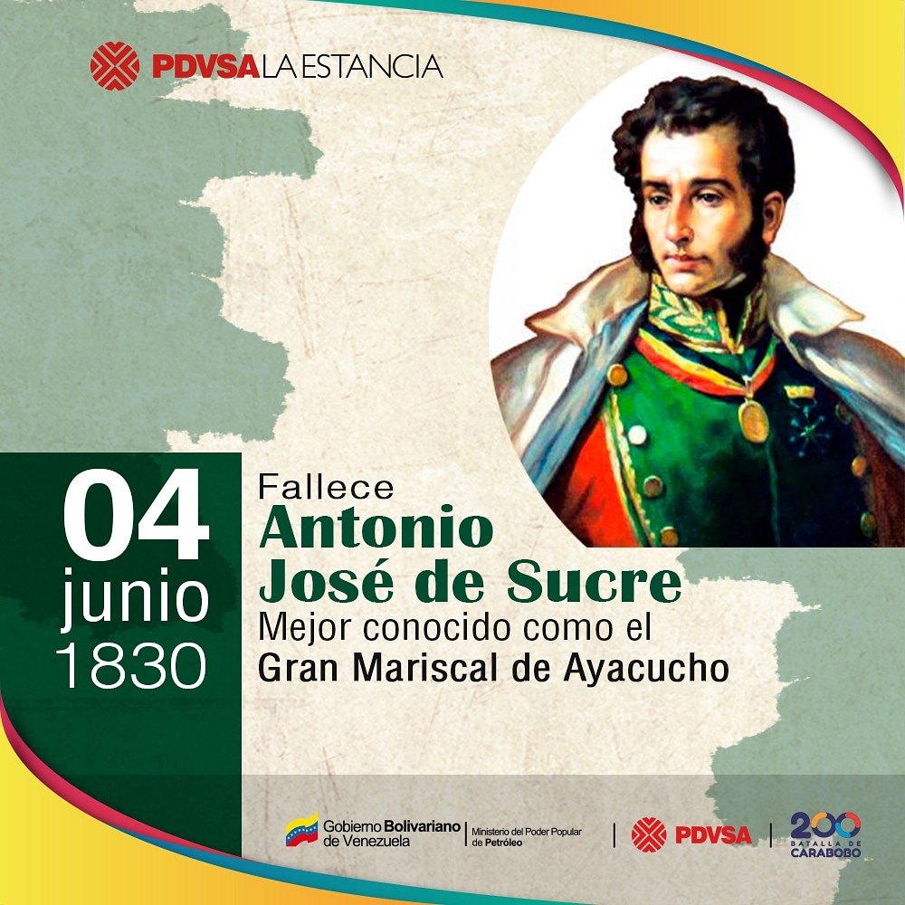¡Abel de América! Asesinado en las montañas de Berruecos mediante una emboscada.

Considerado uno de los militares más completos de los próceres de la Independencia Latinoamericana.

¡Viva Sucre! 

#PdvsaLaEstancia
#AntonioJoséDeSucre
