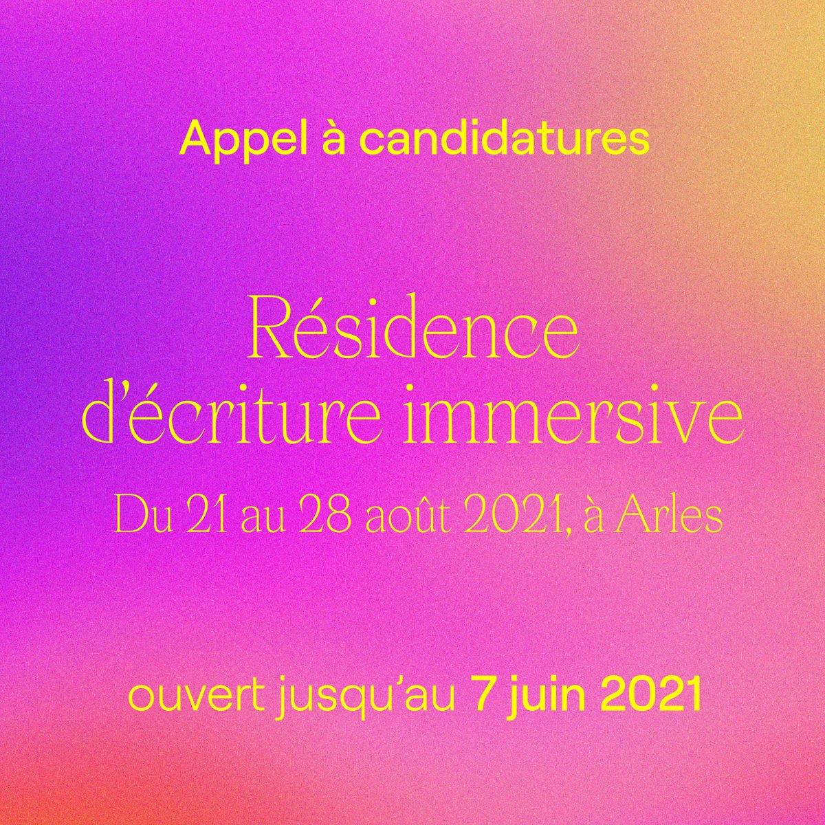 J-4 avant la clôture des candidatures pour la résidence d'écriture immersive ! 

Véritable outil pédagogique, la résidence entend approfondir la connaissance des lauréats, tout en leur donnant les clés de l’écriture d’un projet de réalité virtuelle.

➡️ bit.ly/3uvlMhp