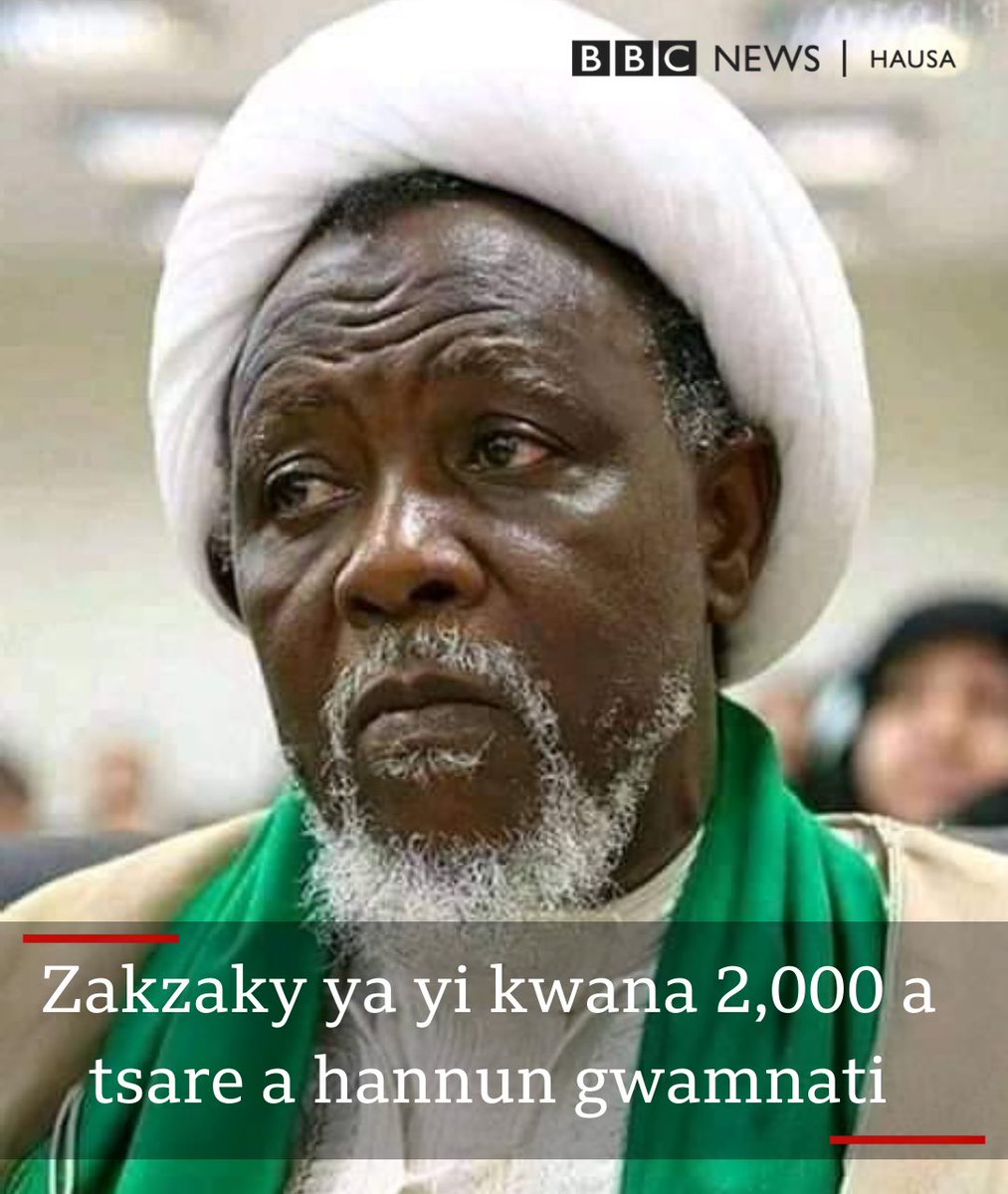 bbchausa's tweet photo. Zakzaky ya yi kwana 2,000 a tsare a hannun gwamnati. Jami’an tsaro sun kama Sheikh Zakzaky ne a ranar Asabar 12 ga watan Disambar shekarar 2015 a Zaria. https://t.co/l6i0ODZIcX
