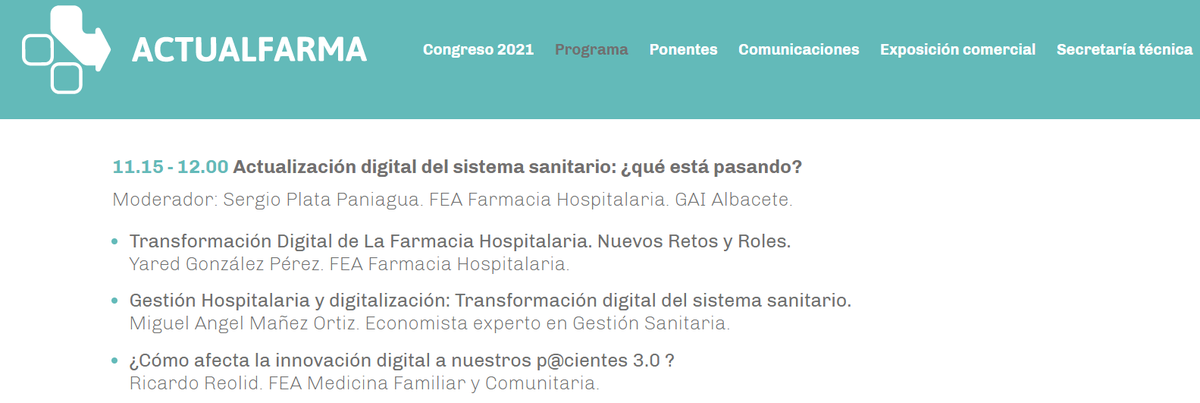 ricardormtnz's tweet photo. Gracias a @Actualfarma1 por invitarme a participar dentro de su mesa "Actualización digital del sistema sanitario" junto a ponentes de la categoría de @manyez, @Sergiplata o @Yaredgp y aportar mi visión de como proyectos como @pacientes30 son clave en esta nueva sociedad digital https://t.co/164c8wEXlZ