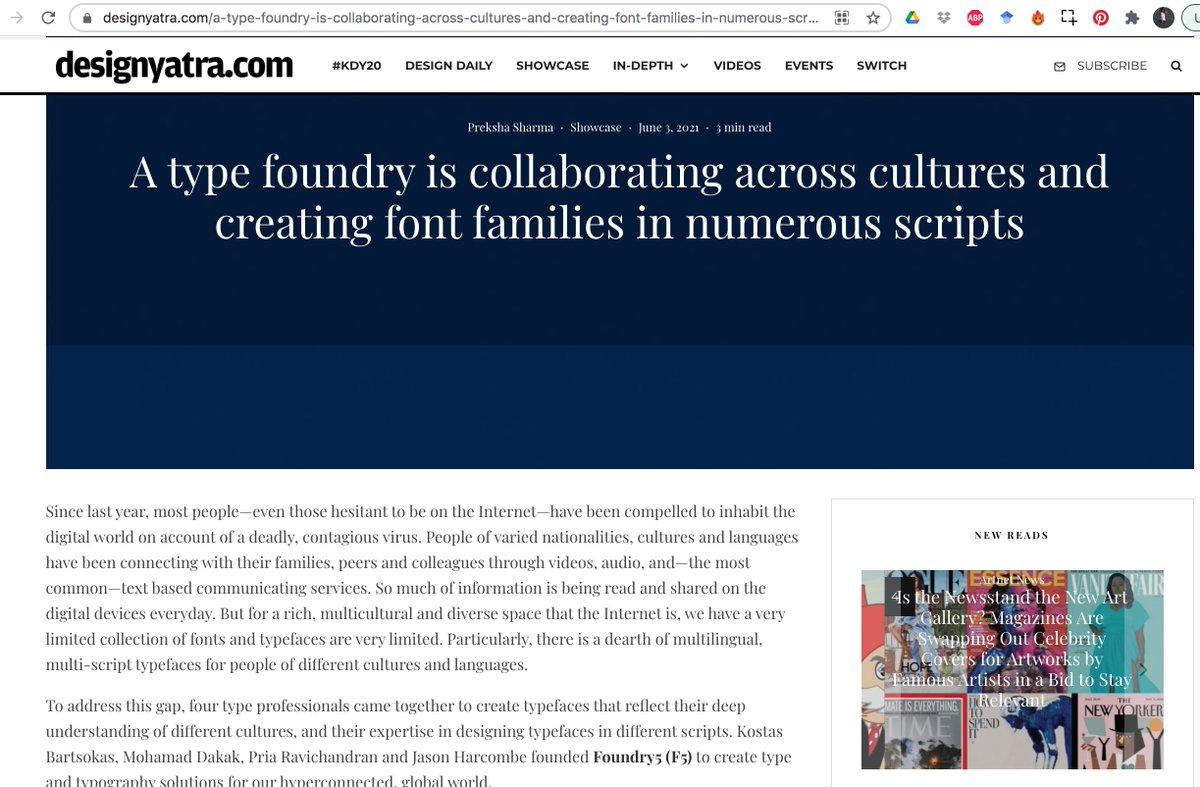 FoundryFive's tweet photo. @designyatra
wrote kind words about
@FoundryFive
. Do check the link below to read the article. Many thanks to Pinky Ballal and Preksha Sharma
https://t.co/G8X6mrGxdW
#designyatra #Foundry5 #GlobalTypography https://t.co/ZvQnZNkHTk