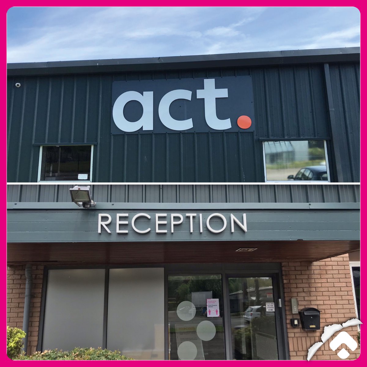 UprisePrint's tweet photo. Just some of the new signage being installed for @acttrainingltd π€©
β
A brand new main logo cut to shape and refurbishing the original Reception sign with more to follow βοΈ
β
#largeformat #installation #acttraining #newsignage #uprisesigns #southwales #bespoke #bespokesigns https://t.co/WS04Q1327y