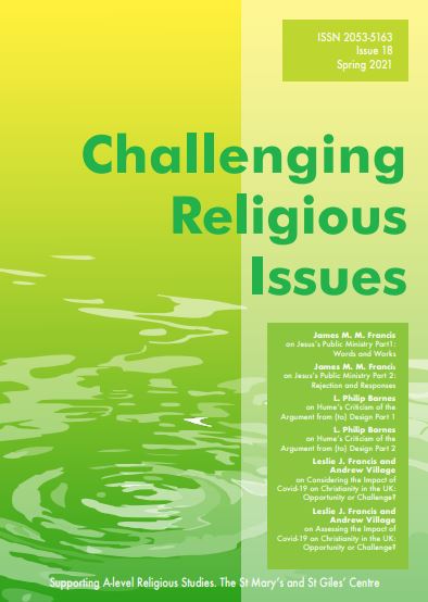 Challenging Religious Issues journal for A-Level students (issue 18) out now, with articles of Jesus' public ministry, Hume's critique of the argument from design, and Covid-19's impact on Christianity in UK.  Available here: saltleytrust.org.uk/challenging-re…