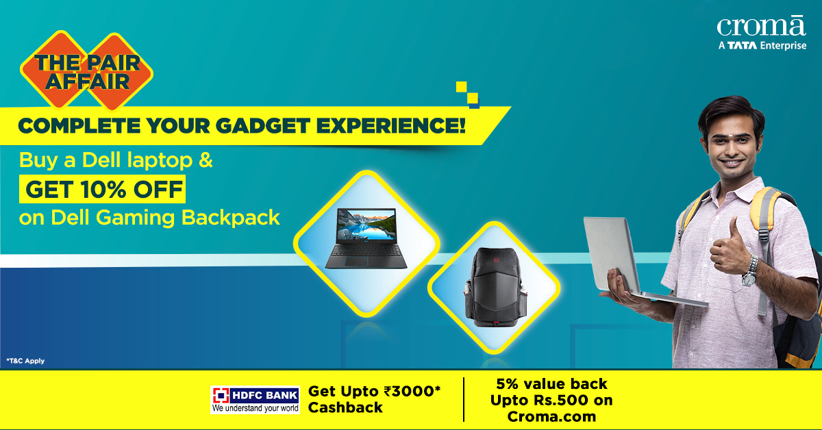 cromaretail's tweet photo. Thank God it's Friday!

Buy your favourite Dell Laptop and get an additional 10% off on the uber-cool Dell Gaming Backpack.

Shop Now: https://t.co/LlH19ohZiz

#Croma #PairAffair #BrighterEveryday #FantasticFriday #FridayOffers #LaptopOffers #BackPack https://t.co/5FCcDdbeFO