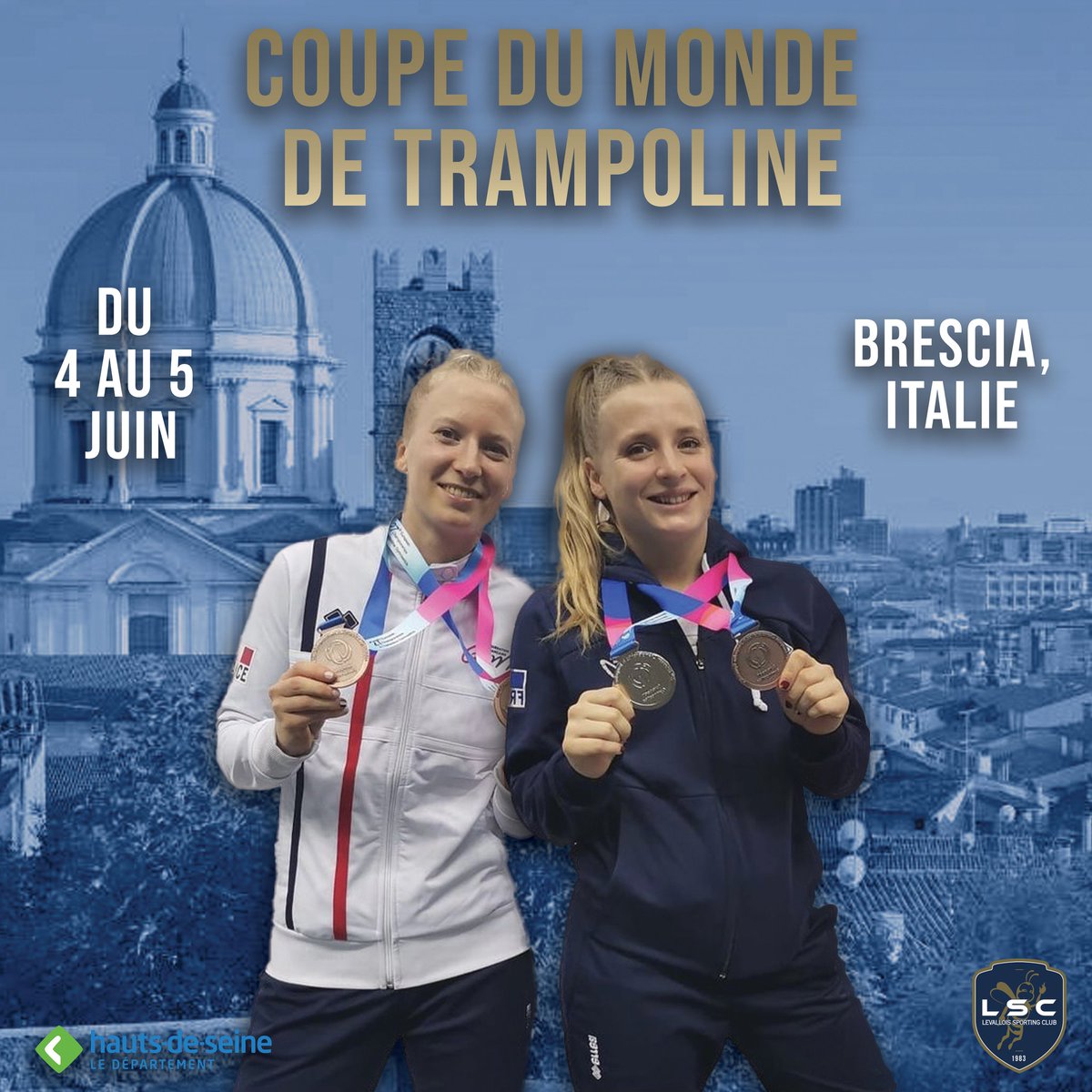 LSC_Levallois's tweet photo. #coupedumonde #trampoline #TeamFrance #TeamLSC
Tous derrière nos trampolinistes @lealabrousse et @marinejurbert !
Elles sont à Brescia en 🇮🇪 pour y disputer une étape de Coupe du Monde en individuel et en synchronisé !
💪👊🔥 https://t.co/i8LS4Vj4Hv