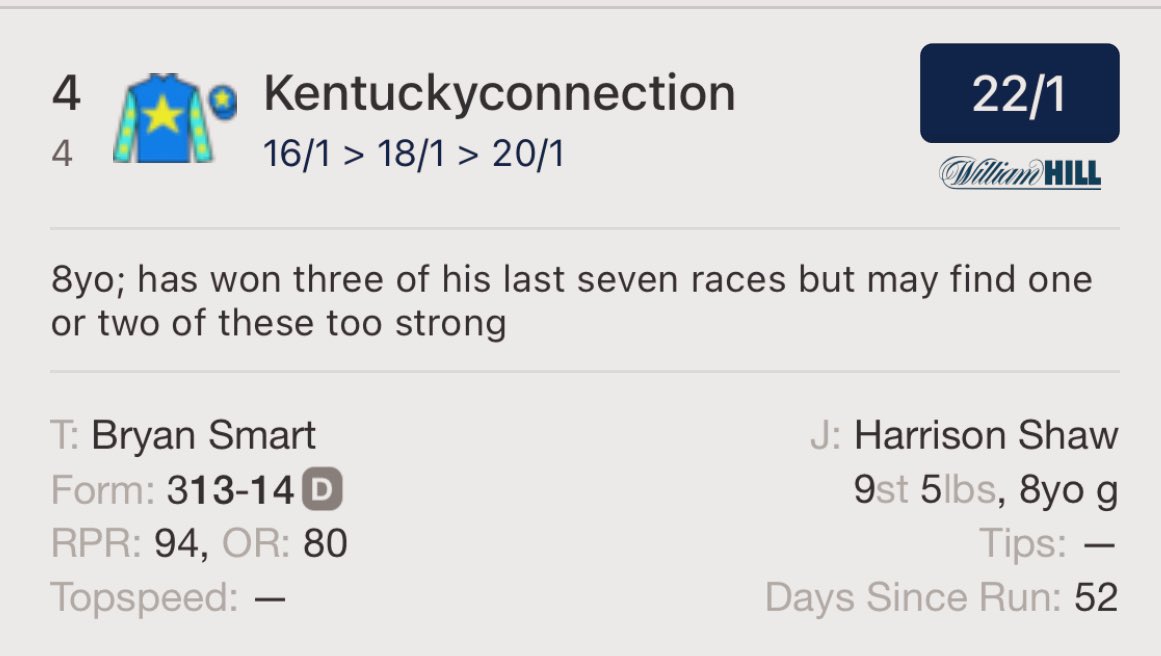 shaw_harrison's tweet photo. One ride tonight @DoncasterRaces #Kentuckyconnection runs at β°5.53PM for @BryanSmartRacin and Woodcock Electrical Limited the best of luck to the team tonight #HS π€πππ΄π https://t.co/EJqXet7Viv