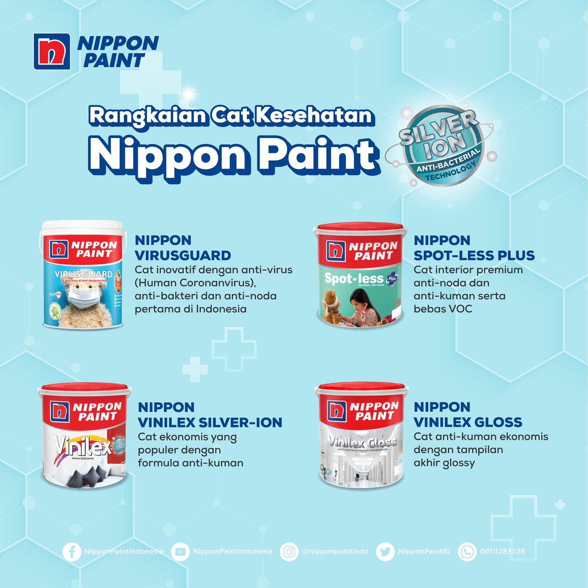 NipponPaintID's tweet photo. Bingung cara mengatasi virus dan kuman yang muncul dimana-mana? Ingin cari solusi tepat dgn jangkuan luas & perlindungan yg tahan lama?
#NipponPaint
#Dimana2PakaiNipponPaint
#SilverIonSeries
#NipponVirusGuard
#NipponSpotLessPlus
#NipponVinilexWithSilverIon
#NipponVinilexGloss https://t.co/BgzF88sH6z