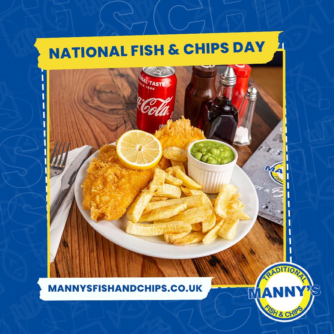 Friday 4th June... you know what that means🤔

🔥 NATIONAL FISH AND CHIPS DAY 🔥

Get yourself a Manny’s to celebrate 🤤🤤

 Can’t beat fish Friday’s 🐟🐟🐟

💻mannysfishandchips.co.uk/order-now    

📞 Antrim Road - 028 9075 2244    

📞 Glengormley - 028 9084 0036