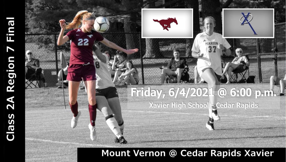 It’s Game Day!!! HEAD over to Cedar Rapids tonight and support Mount Vernon Girls Soccer as they take on Cedar Rapids Xavier in the Class 2A Region 7 Final at 6 p.m.

Winner advances to State!!