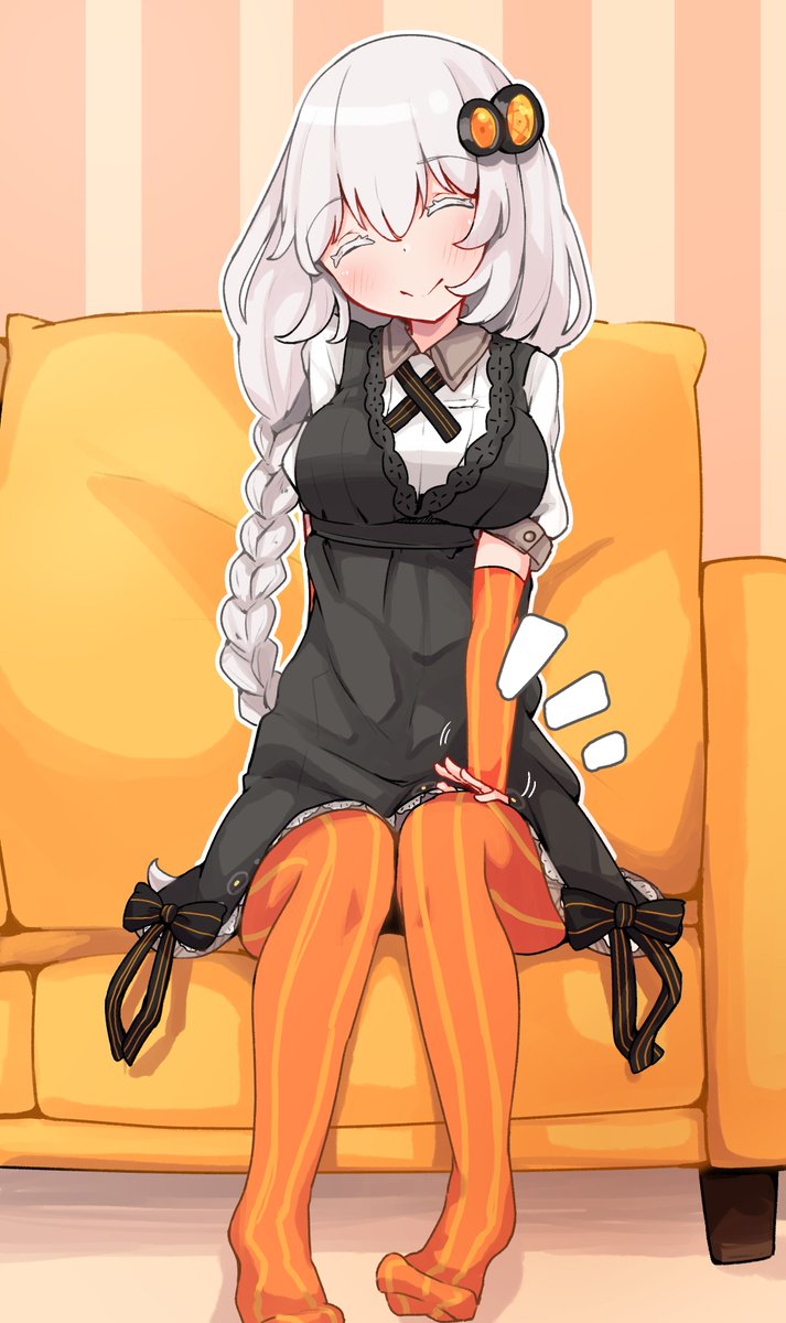 kizuna akari 1girl orange pantyhose braid solo dress smile sitting  illustration images