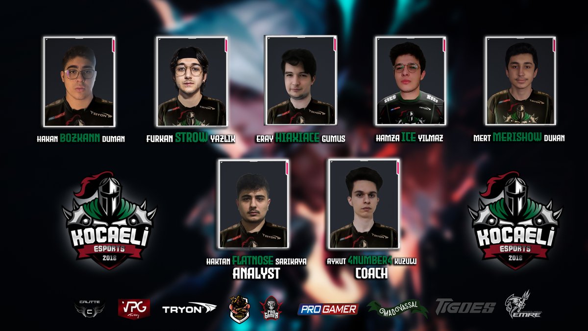 Kocaeli Esports (@kocaeliesports) on Twitter photo İşte karşınızda yenilenen Valorant kadromuz! Genç oyuncularımıza hepinizin desteklerini bekliyoruz!
Takımımızın yıldızlarına selam verin. Güç sizinle olsun çocuklar!⚡
@coach4number4 ( coach )
<a href="/HaktanSarikaya/">Haktan Sarıkaya</a> ( analyst )
<a href="/STROW_VALO/">Furkan 🐉</a>
<a href="/ErayGms1/">Eray Gümüs</a>
<a href="/MeriShowvl/">Mert</a>
<a href="/ice_VLR/">Hamza Yılmaz 🇳🇬</a>
-Hakan Duman İşte karşınızda yenilenen Valorant kadromuz! Genç oyuncularımıza hepinizin desteklerini bekliyoruz!
Takımımızın yıldızlarına selam verin. Güç sizinle olsun çocuklar!⚡
@coach4number4 ( coach )
<a href="/HaktanSarikaya/">Haktan Sarıkaya</a> ( analyst )
<a href="/STROW_VALO/">Furkan 🐉</a>
<a href="/ErayGms1/">Eray Gümüs</a>
<a href="/MeriShowvl/">Mert</a>
<a href="/ice_VLR/">Hamza Yılmaz 🇳🇬</a>
-Hakan Duman