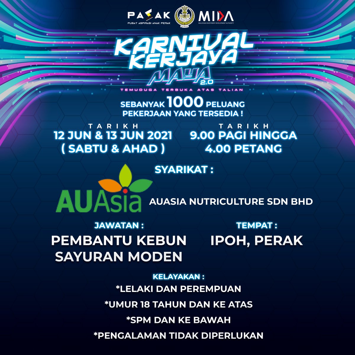 perakpasak's tweet photo. JAWATAN KOSONG
AUASIA NUTRICULTURE SDN BHD
1️⃣ PEMBANTU KEBUN SAYURAN MODEN
BERMINAT?
👉https://t.co/9BreC1MRf6
#karnivalkerjayamaya #PASAK #GerbangKerjayaKome #GERAK #jawatankosong #kerja https://t.co/JceI0v190n