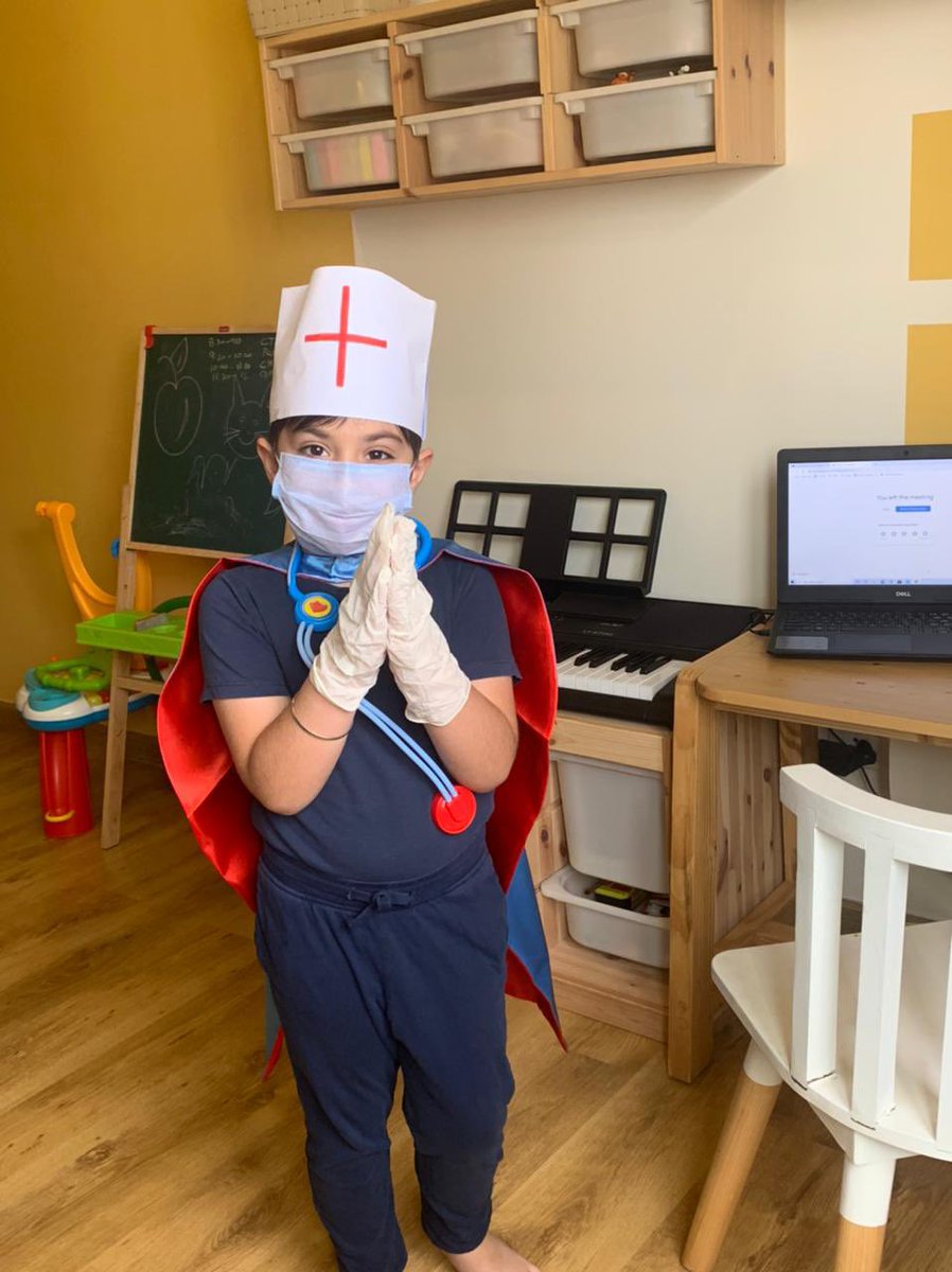 InventureK12's tweet photo. Kabir saluting Community Heroes who’ve been relentlessly fighting pandemic. Only gratitude to doctors, nurses, attendants, ambulance drivers &amp; hospital staff for doing their best, sometimes risking their own safety in the line of duty. 

#grade1 #inventuring #whatwelearn https://t.co/y87mZtY5zv