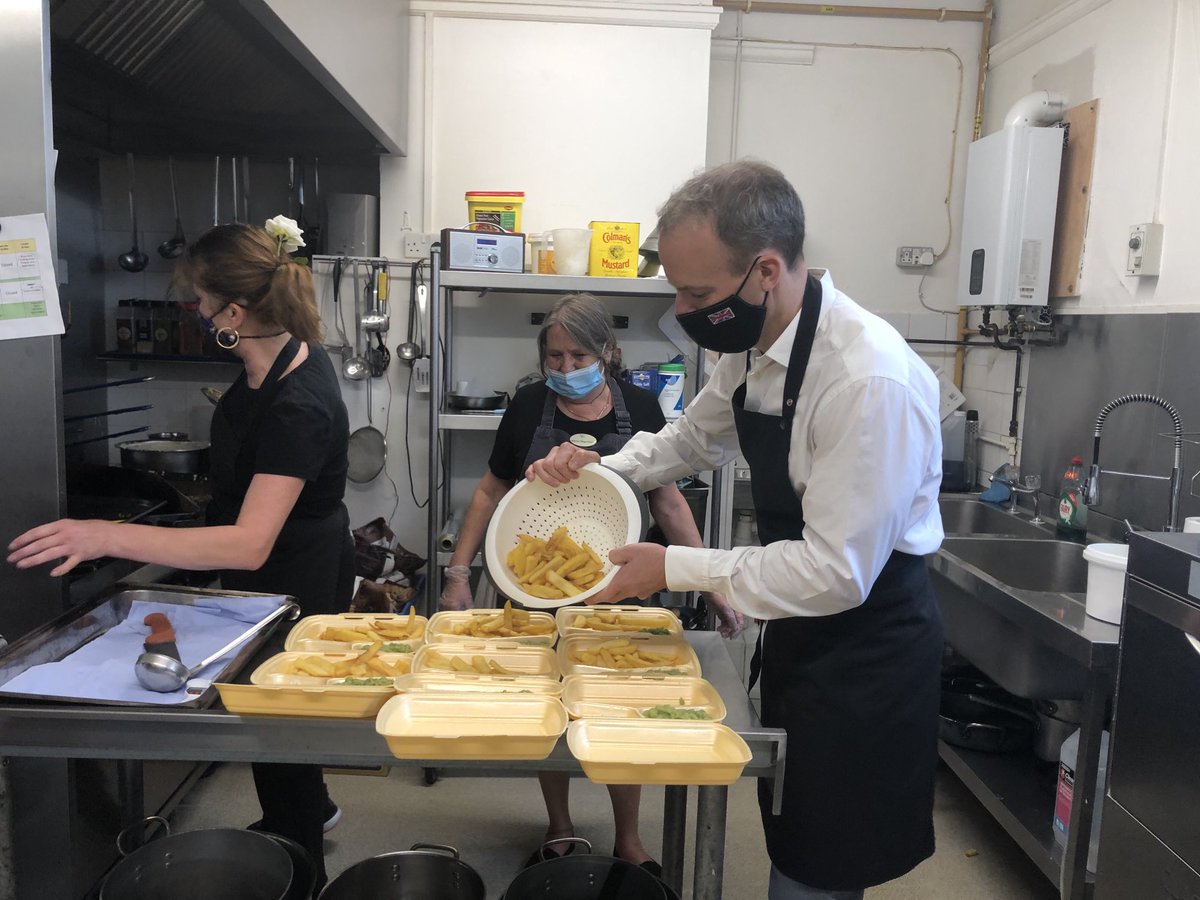 Thanks to the terrific team ⁦@whiteleyvillage⁩ for inviting me to volunteer today - serving up &amp; delivering fish and chips to residents. Whiteley has the most amazing community spirit - a testament to the staff, volunteers and very special residents.