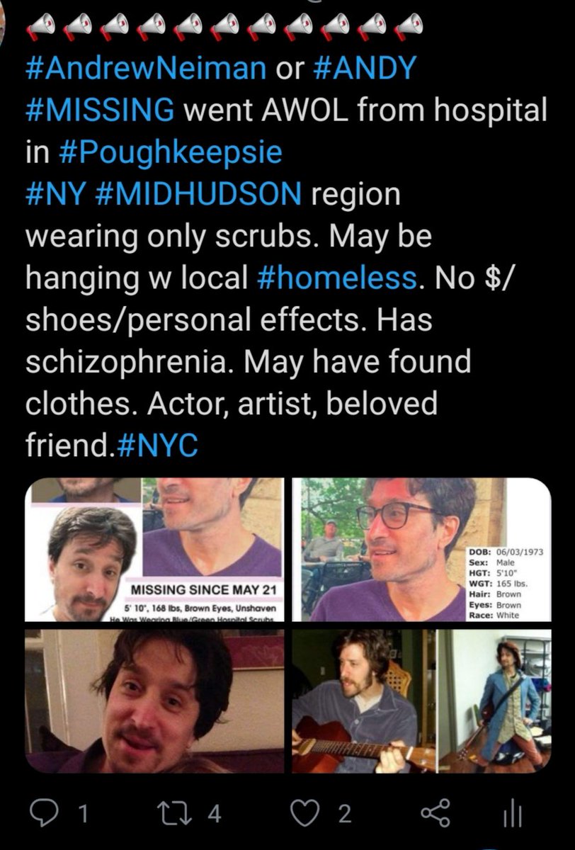 PhD_OnTheCouch's tweet photo. 📣📣📣📣📣📣📣📣📣📣📣
#AndrewNeiman
#AndyNeiman @Andy
Still #MISSING please help with tomorrow's search in #Poughkeepsie #NY #HudsonValley region
COME ON GUYS BRING HIM HOME
#WWHL #BRAVO #AndyCohen
#RHONY #RHONJ Page Six story here
https://t.co/9uox7cPyoq https://t.co/MXfVQTEb7A