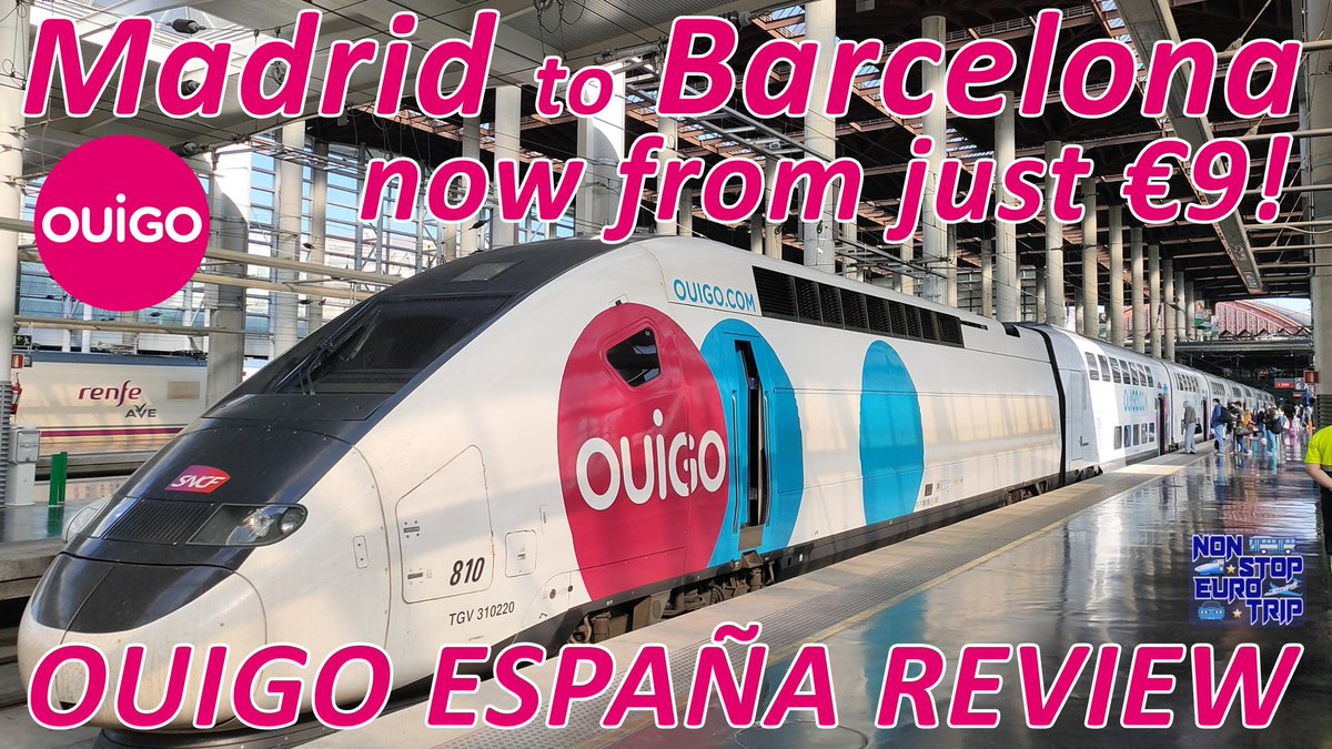 nonstopeurotrip's tweet photo. NEW VIDEO NOW LIVE! This week we review the #BrandNew @OUIGO_Es service from #Madrid to #Barcelona aboard one of their #TGV #Euroduplex sets in 'Plus' #FirstClass 🚅🇪🇸🥇 #nonstopeurotrip
⬇️ Video linked below ⬇️
https://t.co/LKQnXWlBwY https://t.co/fpycq1TsTA