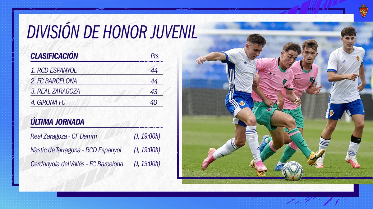 ⏰ ℍ𝕆ℝ𝔸ℝ𝕀𝕆 | El #RealZaragoza juvenil peleará por el título el jueves día 10 a las 19:00 

shar.es/aW1xIS 

#RZcantera 💙🦁