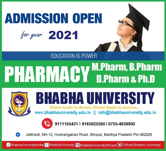 BhabhaUniversty's tweet photo. फार्मेसी में चुने अपना सुनहरा भविष्य
#AdmissionOpen2021
✅#Bpharm ✅#Mpharm ✅#Dpharm ✅#PhD
#भाभाविश्वविद्दालय #BestUniversityinBhopal #bestuniversityinindia #educationispower #topuniversity #Pharmacy #PharmacyJobs #toppharmacycollege #BestPharmacyCollege
#Admissionopen2021 https://t.co/NqAX7SIxp5