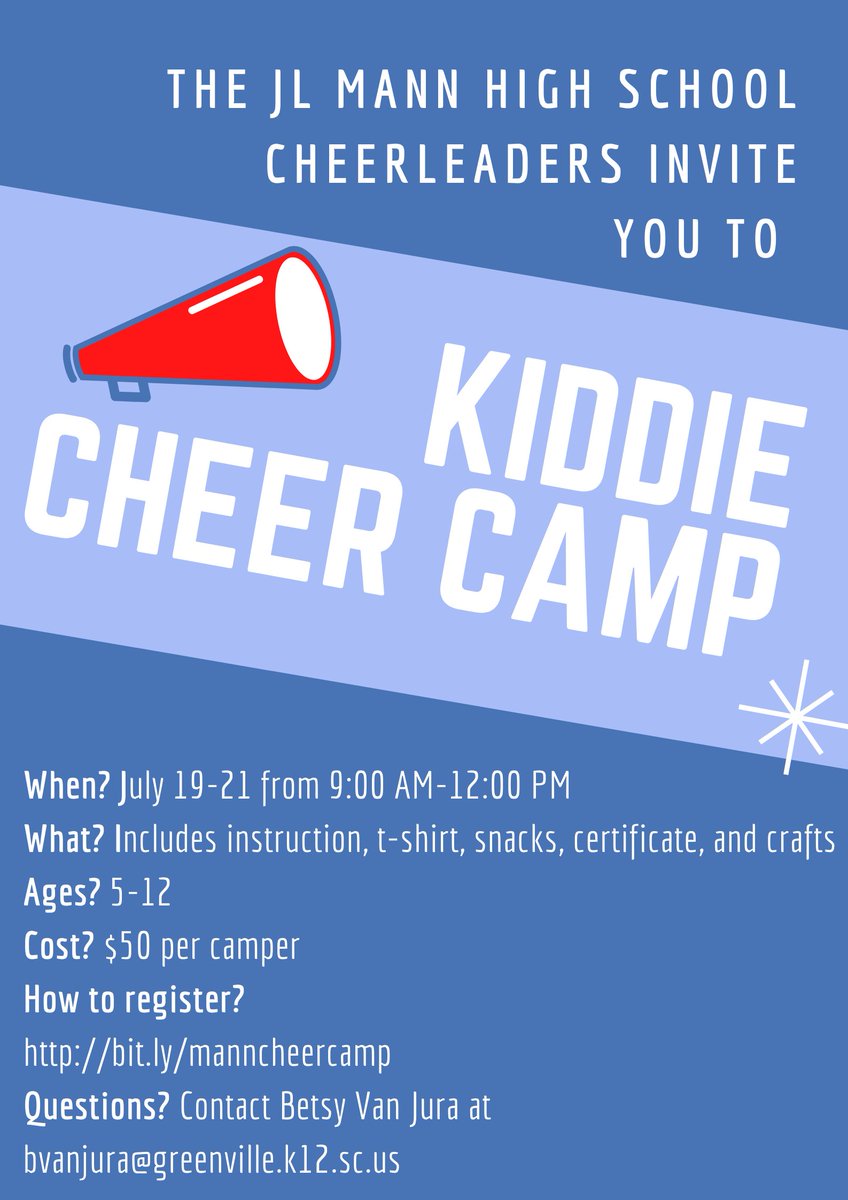 Register now for the JL Mann Cheer Camp
bit.ly/manncheercamp