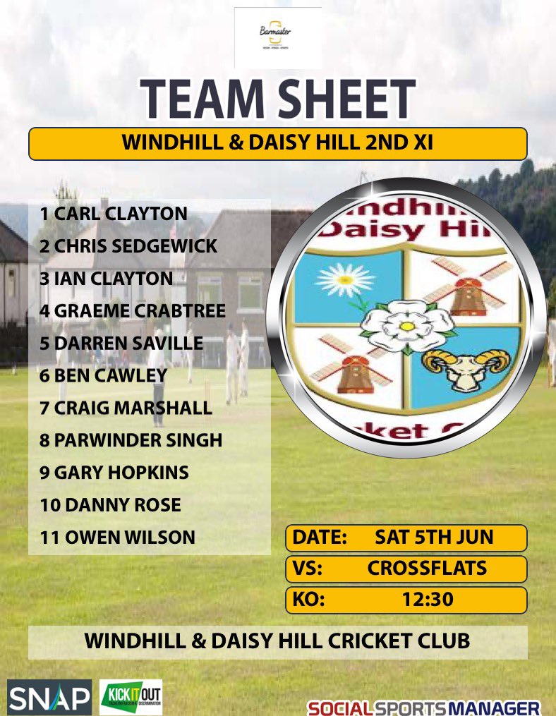 Windhill & Daisy Hill CC (@whdhcc) on Twitter photo The teams are in for Saturday with two very difficult games against <a href="/CrossflattsCC/">Crossflatts CC</a>
1st’s are away and will be hoping to collect their second win on the bounce
The 2nd’s are at home, still trying to get their first win!
Good luck lads!
#upthehill The teams are in for Saturday with two very difficult games against <a href="/CrossflattsCC/">Crossflatts CC</a>
1st’s are away and will be hoping to collect their second win on the bounce
The 2nd’s are at home, still trying to get their first win!
Good luck lads!
#upthehill