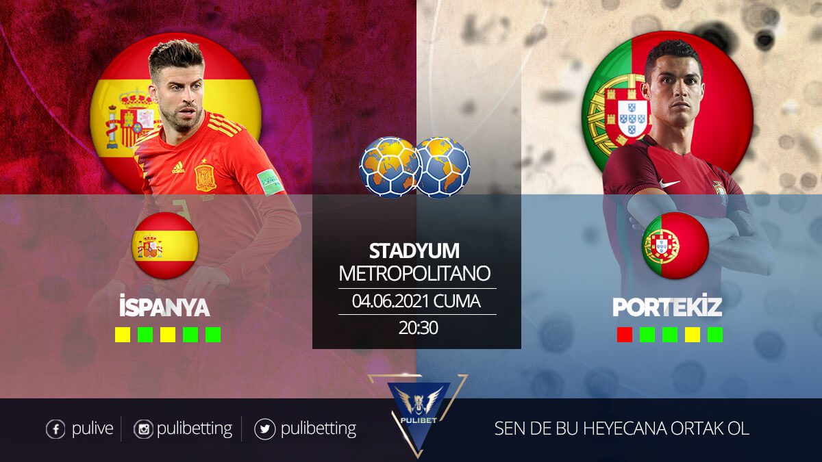 ⚽️ İspanya - Portekiz 

🤝 Euro 2020 öncesi hazırlık maçında karşılaşan iki milli takımın, aralarında oynadıkları son beş maçın sadece birinde karşılıklı gol oldu ve bu maç 3-3 berabere sonuçlandı. #Pulibet #EURO2020 

Fikstür ve Oranlar 🔗 pulibet278.com