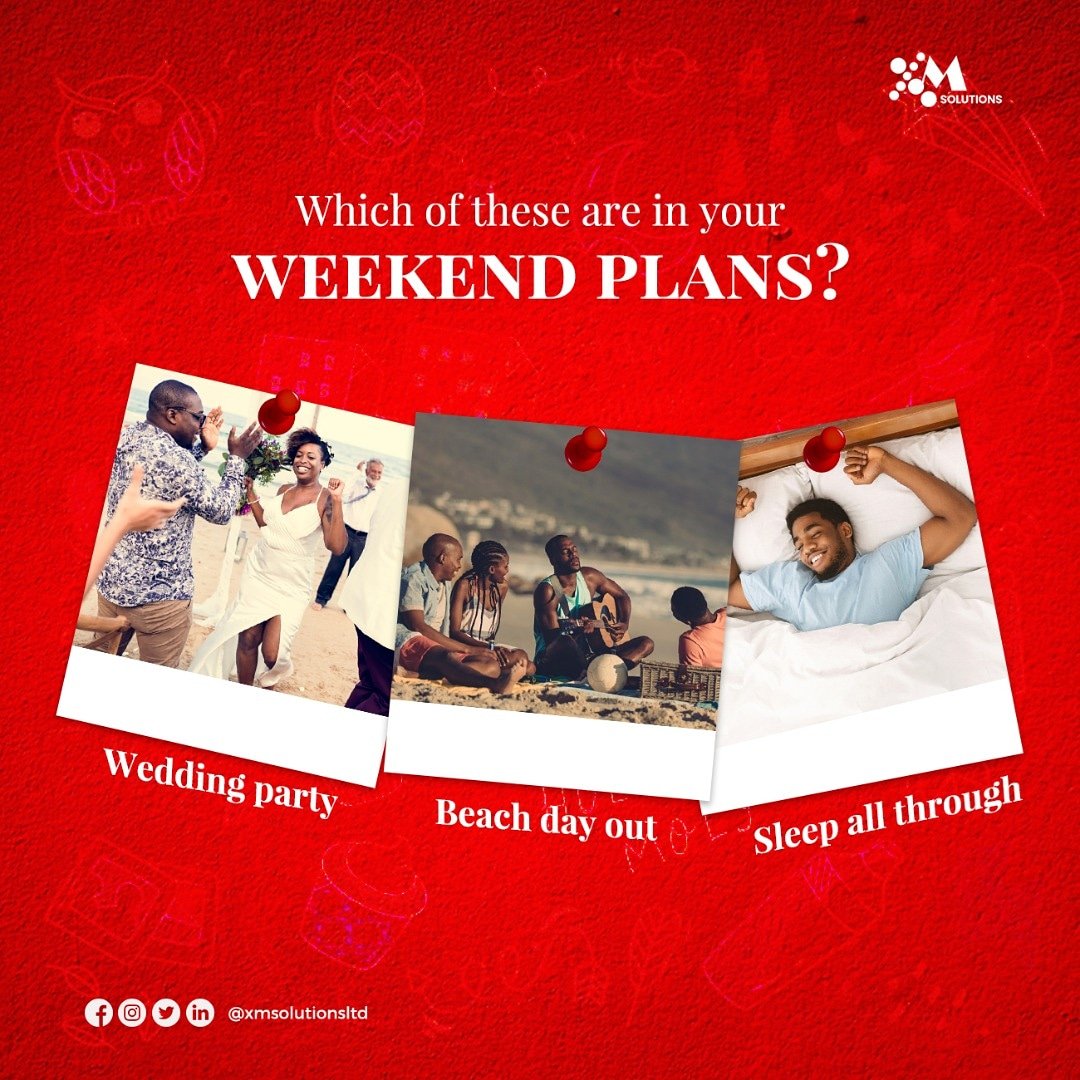 xmsolutionsltd's tweet photo. How do you see your weekend going? #TGIF #TGIFriday #FriendsReunion #FridayVibes https://t.co/2n4lmqsHWZ