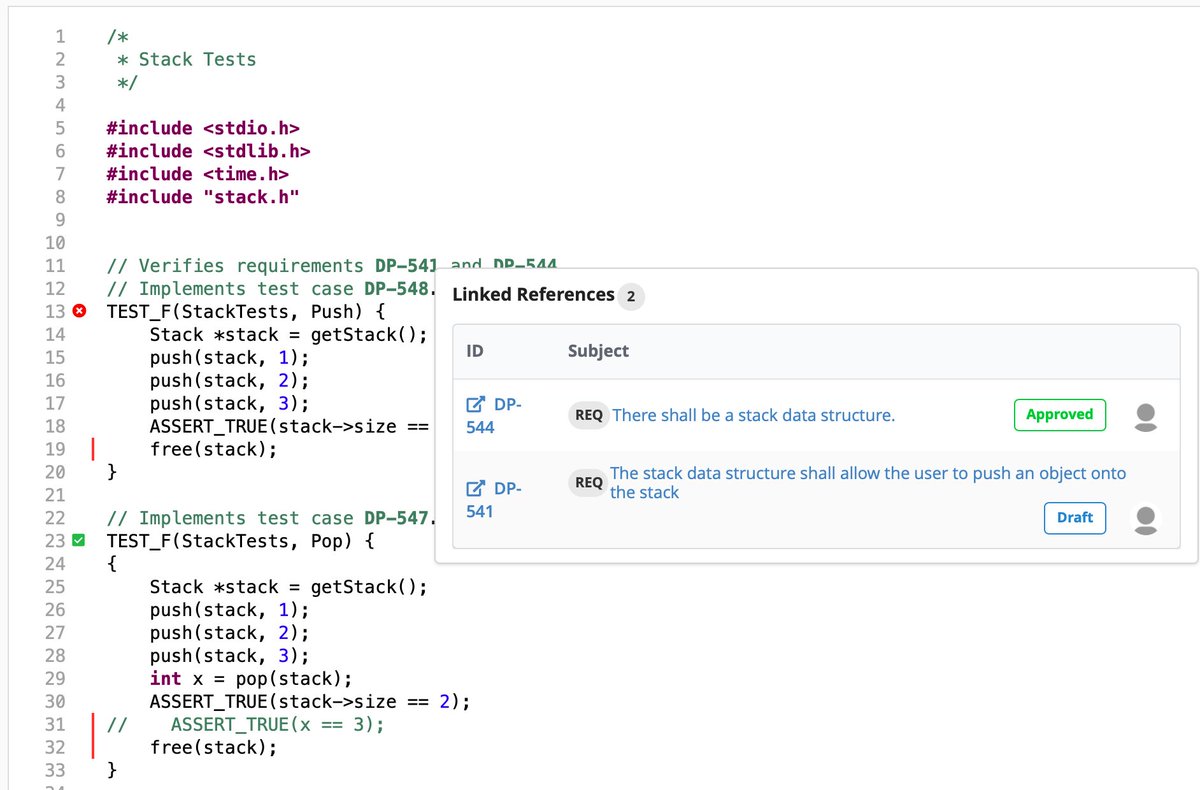 #Teamscale 7.0 facilitates requirements tracing for software development teams. Teamscale is now able to detect automated test cases written using common test frameworks. Tests annotated with the identifier of a specification item will be highlighted. cqse.eu/Teamscale-down…