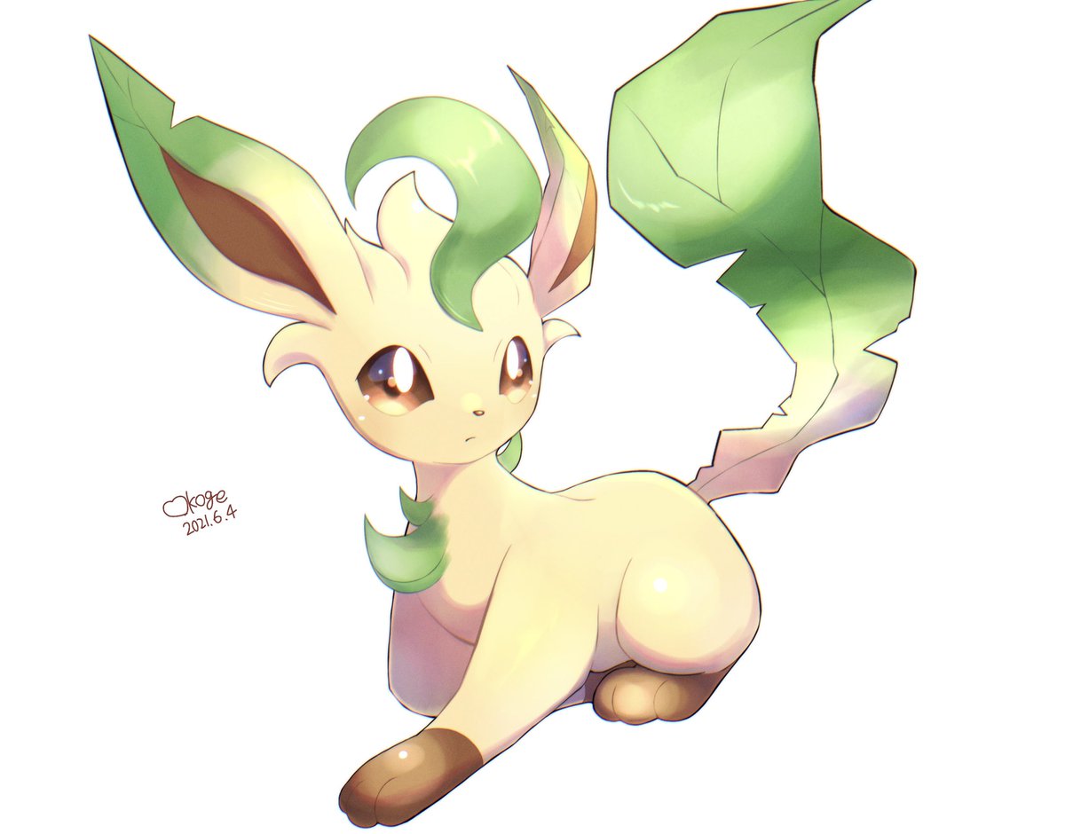 leafeon no humans pokemon (creature) solo brown eyes white background closed mouth full body  illustration images