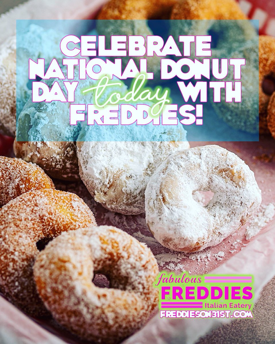 FreddiesOn31st's tweet photo. Celebrate #NationalDonutDay with a #ChicagoFavorite @doritedonuts or our very own D*Reds with your choice of powdered, cinnamon, or regular sugar! Both available ALL DAY, EVERYDAY ππ½π―π© #chicagofood #chicagodonut #OrderOnline #chicagofoodtogo #chicagodessert #chicagobreakfast https://t.co/drK8syKcxp
