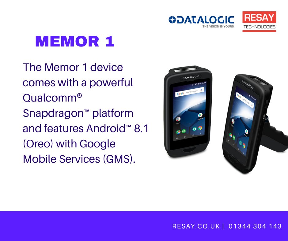 ResayTec's tweet image. The Memor 1 device comes with a powerful Qualcomm® Snapdragon™ platform and features Android™ 8.1 (Oreo) with Google Mobile Services (GMS).
Visit resay.co.uk/product/memor-… or call 01344 304 143 for more information.
#memor1 #datalogic #androidterminal #terminal