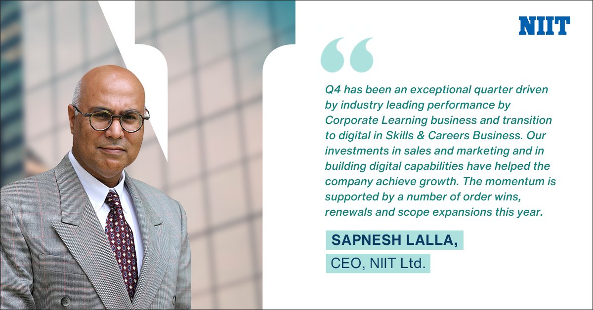 Sapnesh Lalla, CEO, NIIT Ltd sheds light on the company’s Q4 and Annual performance.

Read the full press release here: 
niit.com/india/training…

#NIITLtd #TogetherWeCan #Quarter4Results