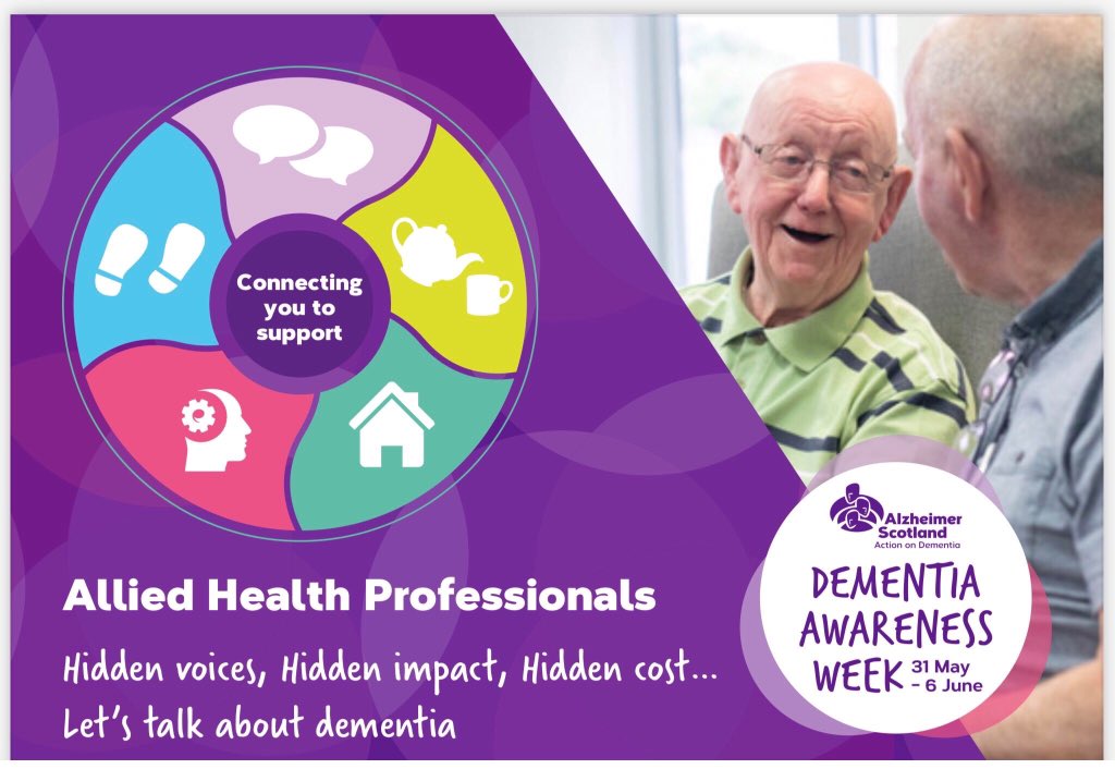 AhpDementia's tweet photo. During #DementiaAwareness week 2021 we have hosted 5 live Twitter blethers, launched 2 new @AhpDementia self management resources &amp; shared 7 blogs #thankyou to all our followers &amp; @AhpDementia Twitter team. We will continue to tweet everyday &amp; share a blog a week next week too 💜 https://t.co/7fqY7NbzoT