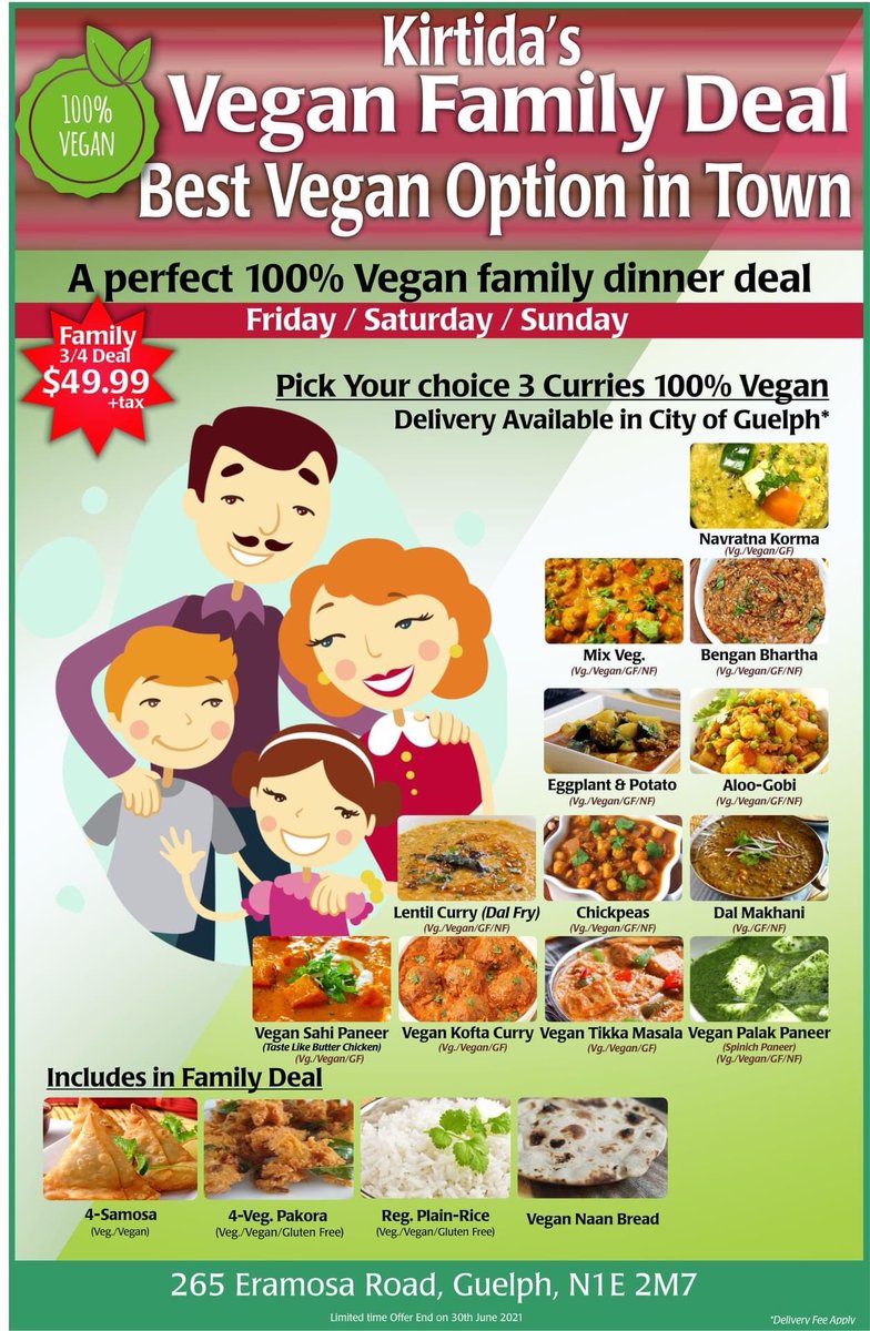 Meet our 100% Vegan Family Dinner Deal <a href="/KirtidasKitchen/">Kirtida Kitchen</a> <a href="/guelphvegan/">Guelph vegan</a> @visitguelph <a href="/GuelphFood/">Guelph Food</a> (paneer subs with Tofu)