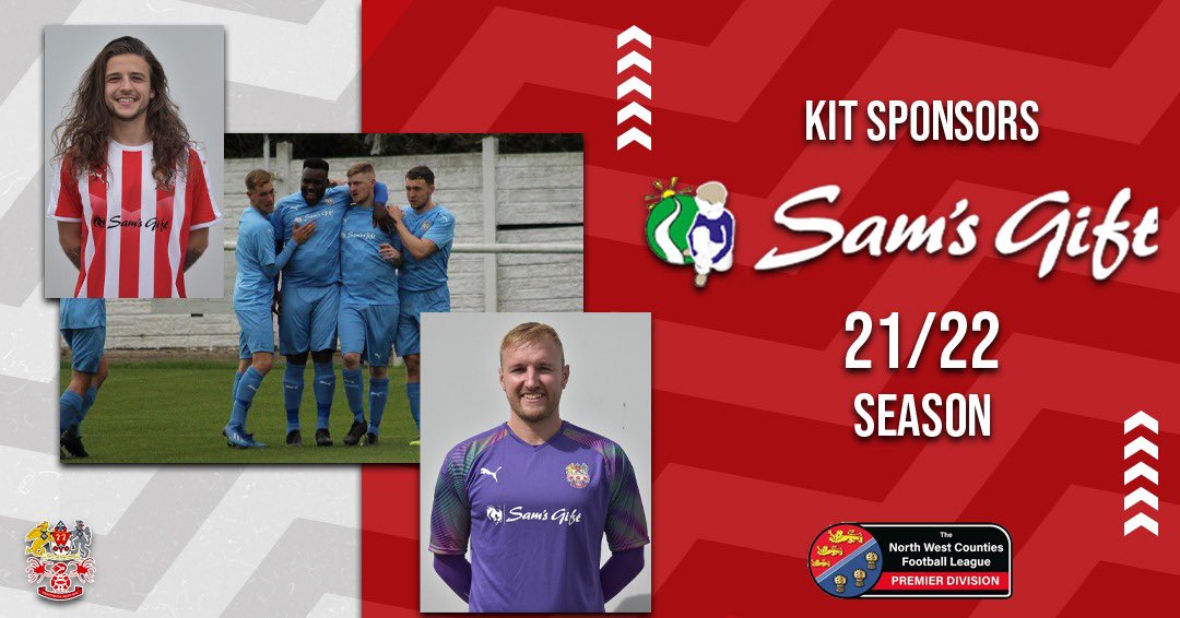 PrestwichHeysFC's tweet photo. @PrestwichHeysFC is pleased to announce that @Sams_Gift will continue as the first team shirt sponsor for the 2021/22 season 

#UpTheHeys 🔴⚪️ https://t.co/IKmcchlD5S