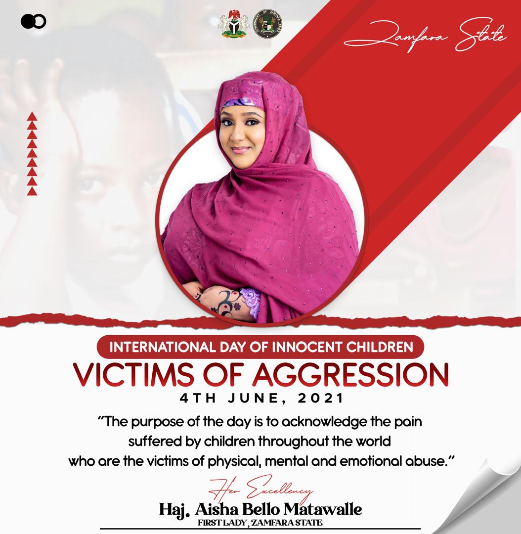 Zamfara State First Lady:-
Her Excellency, Hajiya @Aishabellomatawalle Awareness on Victims Of Aggression.

The Purpose of the day is to acknowledge the pain Suffered by Children through the World.
Who are the Victims of Physical, Mental and Emotional Abuse.