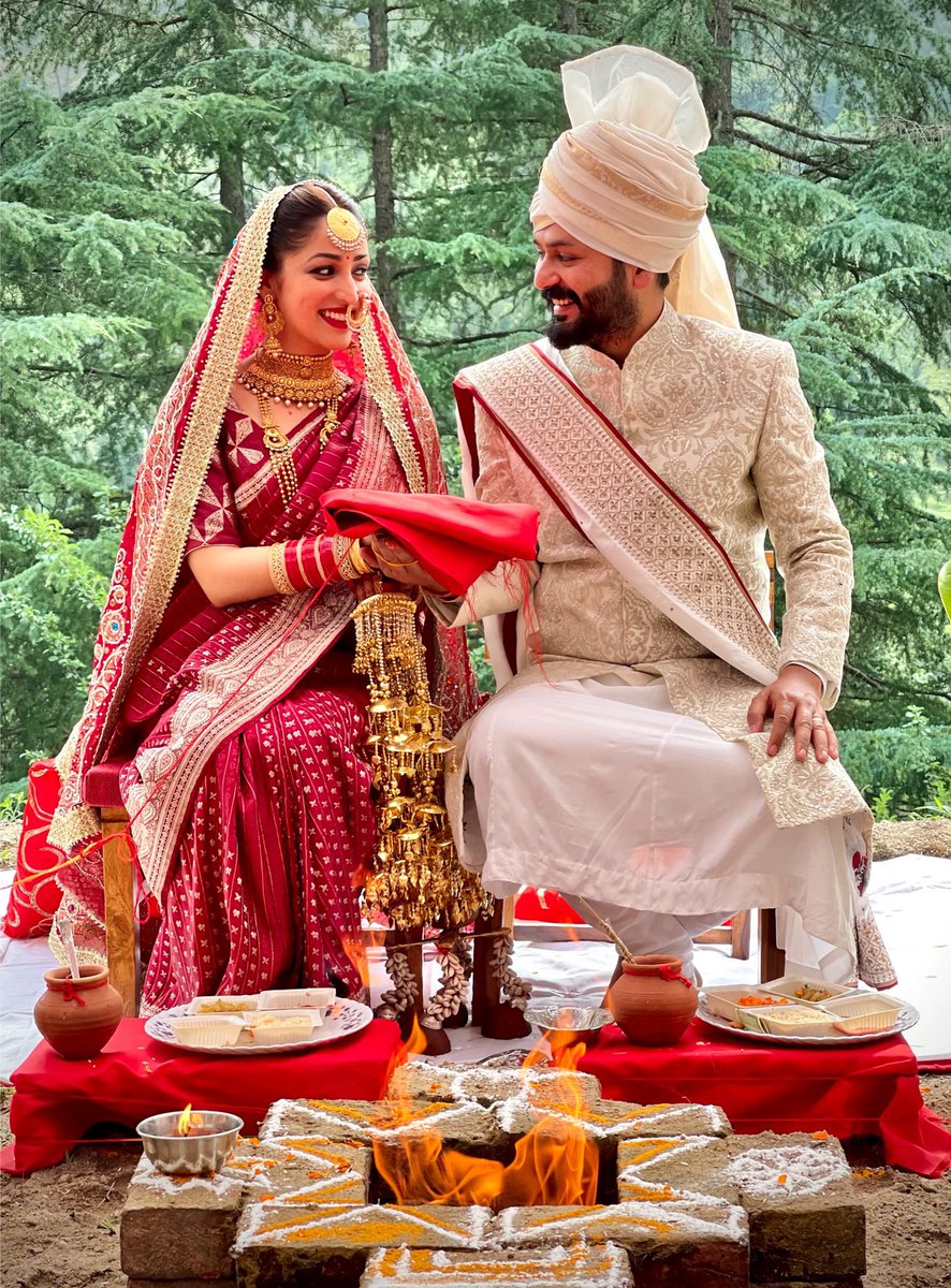 With the blessings of our family, we have tied the knot in an intimate wedding ceremony today. As we embark on the journey of love and friendship, we seek all your blessings and good wishes. Love, Yami and Aditya