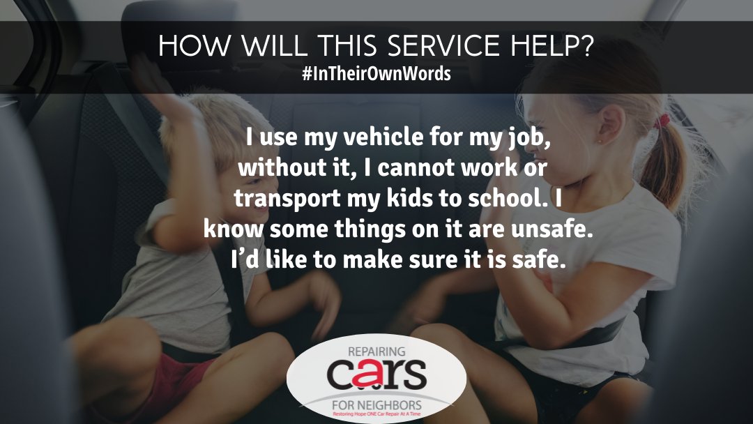 CarForNeighbors's tweet photo. #InTheirOwnWords - Simple things many of take for granted. #helpingneighborsinneed #safetyfirst #lowincomecarrepair https://t.co/qtmxDIVgKb