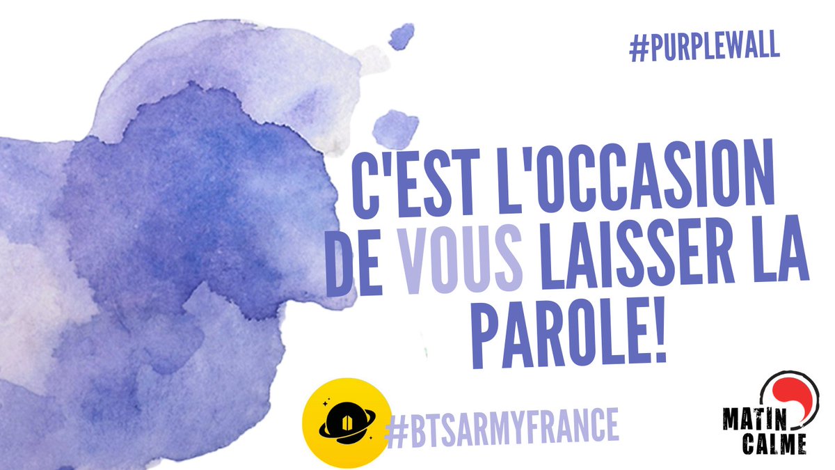 matin_calme's tweet photo. Et vous? Comment êtes vous devenu.e.s ARMY? Venez partager votre histoire sur le purple wall sur https://t.co/dh1jzKE1gE
#BTSbooks #Purplewall #FESTA2021
WE PURPLE YOU💜@ARMYFRANCE_ https://t.co/PXzMfv3vAA