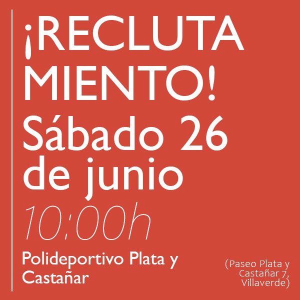 ¿Quieres jugar a #RollerDerby?🔥 ¡Es tu opotunidad!

📅Sábado 26 de junio (🕙10h)
📍Polideportivo Plata y Castañar
📧Confirma asistencia: reclutamiento@rollerderbymadrid.com
✅Necesitas patines quad, rodilleras, coderas, muñequeras, casco y 😷 
#Reclutamiento
