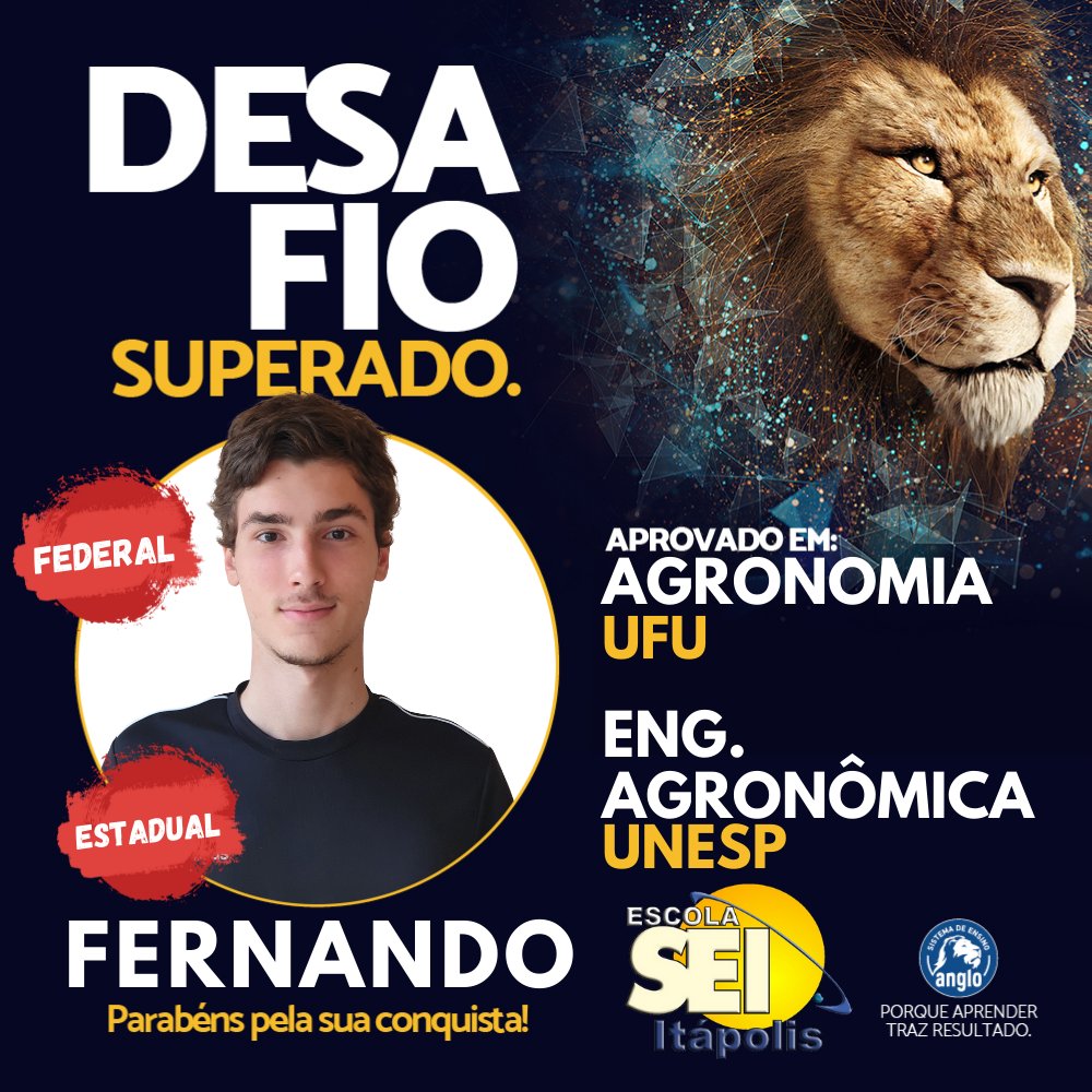 SEI_Anglo's tweet photo. Só passamos pra dizer que temos ➕ APROVAÇÃO!!!
Através do ESFORÇO todo DESAFIO é SUPERADO.
#DNASEIANGLO 
Parabéns "FERNANDO COLETTI MICHELETTI"
✅APROVADO em AGRONOMIA na UFU 
✅APROVADO em ENGENHARIA AGRONÔMICA na UNESP
#UFU #UNESP #agronomia🌱 #engenhariaagronômica🚜🌱 https://t.co/eZ8zaqq9eF