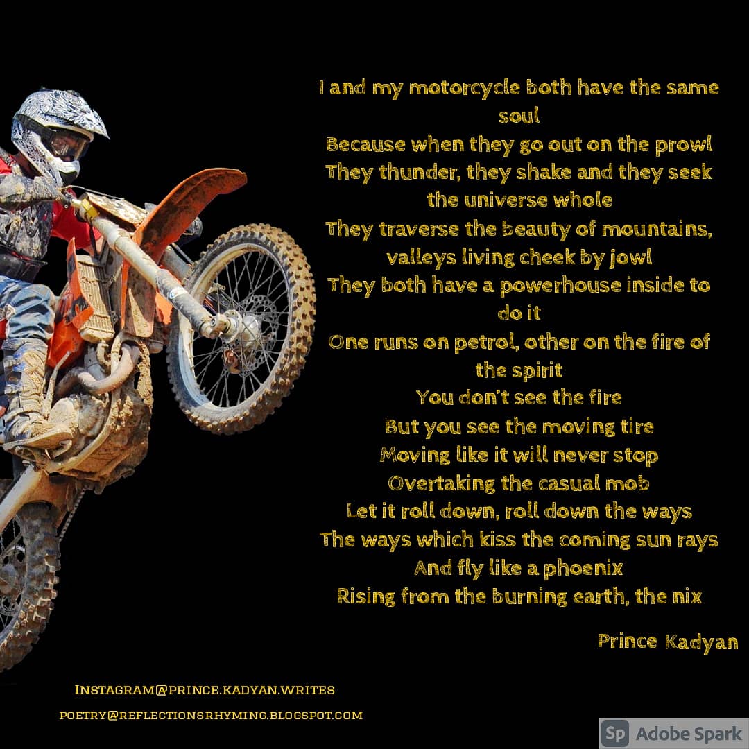 Prince Kadyan on X: "I and my motorcycle both have the same soul! #poetry  #englishpoetry #motorcycle https://t.co/xNyDThZDU0" / X