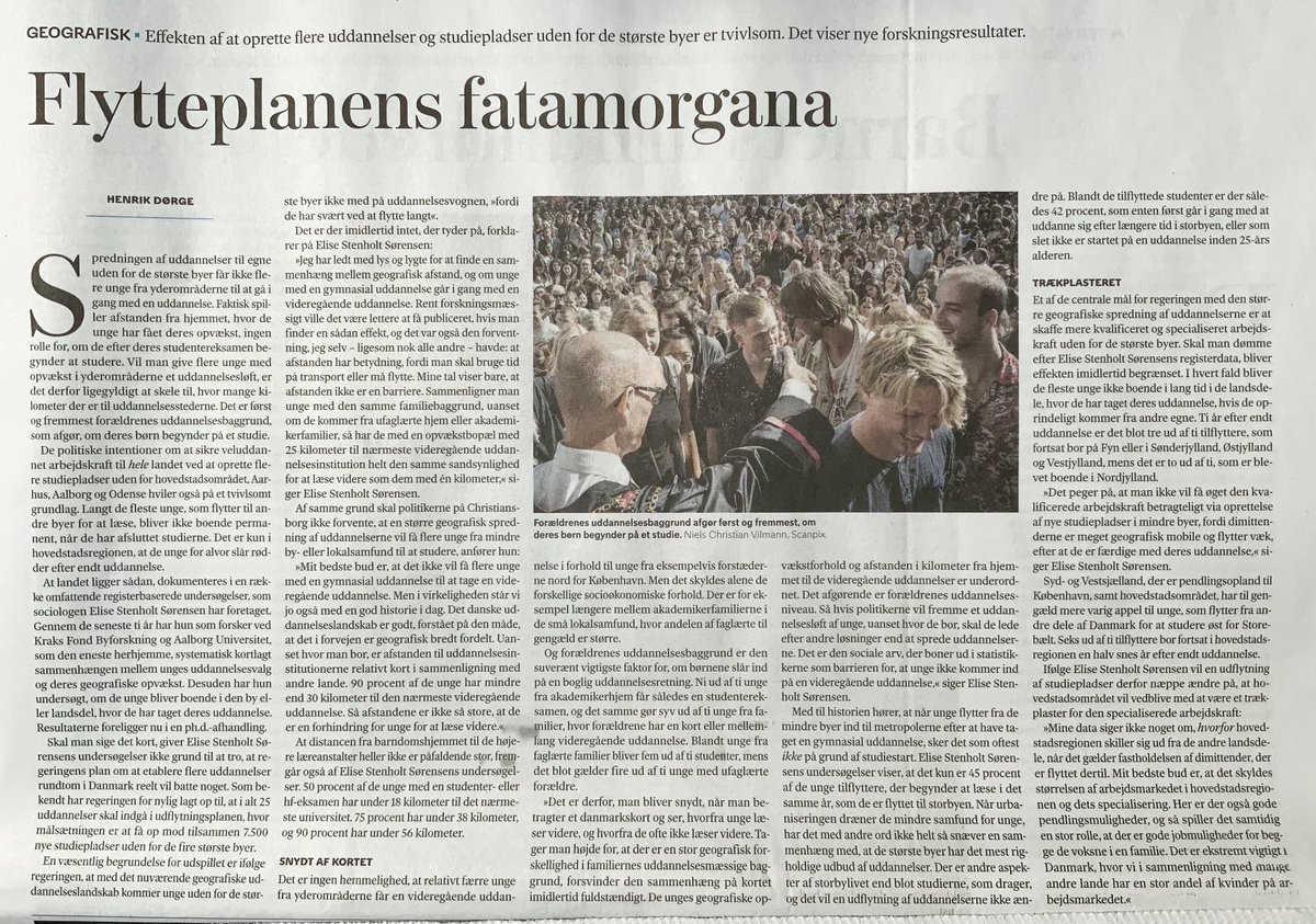 Spredning af uddannelser til egne uden for de største byer får ikke flere unge fra yderområderne til at gå igang med en uddannelse, viser analyse i ⁦<a href="/weekendavisen/">Weekendavisen</a>⁩ #uddpol #dkpol ⁦<a href="/brittbager/">Britt Bager</a>⁩ ⁦<a href="/MaiVilladsen/">Mai Villadsen</a>⁩ ⁦<a href="/AstridCaroee/">Astrid Carøe</a>⁩