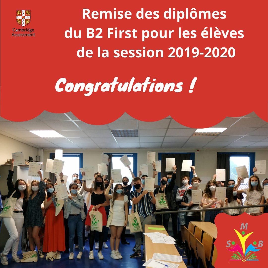 SteMarieBcps's tweet photo. Remise des diplômes pour les élèves ayant obtenu le B2 First for Schools (session 2019-2020).
Congratulations !
@cambridgeenglish
#SMB #cambridgeexams #b2first #b2firstforschools #fluentenglish #CambridgeAssessmentEnglish #Congratulations https://t.co/yrIejqkXq4