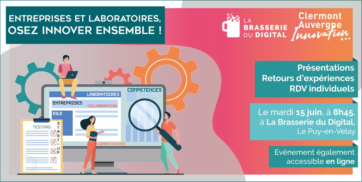 CAI_Clermont's tweet photo. Vous êtes une entreprise à la recherche de compétences académiques de haut niveau ou encore d’innovations #deeptech? 🚀
Participez à l'évènement de @brasseriedigit et @CAI_Clermont "Entreprises et laboratoires, osez innover ensemble" sur la recherche collaborative publique/privée https://t.co/vgjIL8RTTw