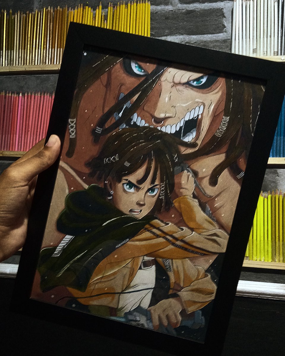mikhasso's tweet photo. Sempre apareço nessas corrente com arte digital, mas dessa vez vou usar uma arte feita com lápis de cor 

O artista //// A arte (comission de uma versão black do Eren, Attack on titan) https://t.co/kWvvRkjry2