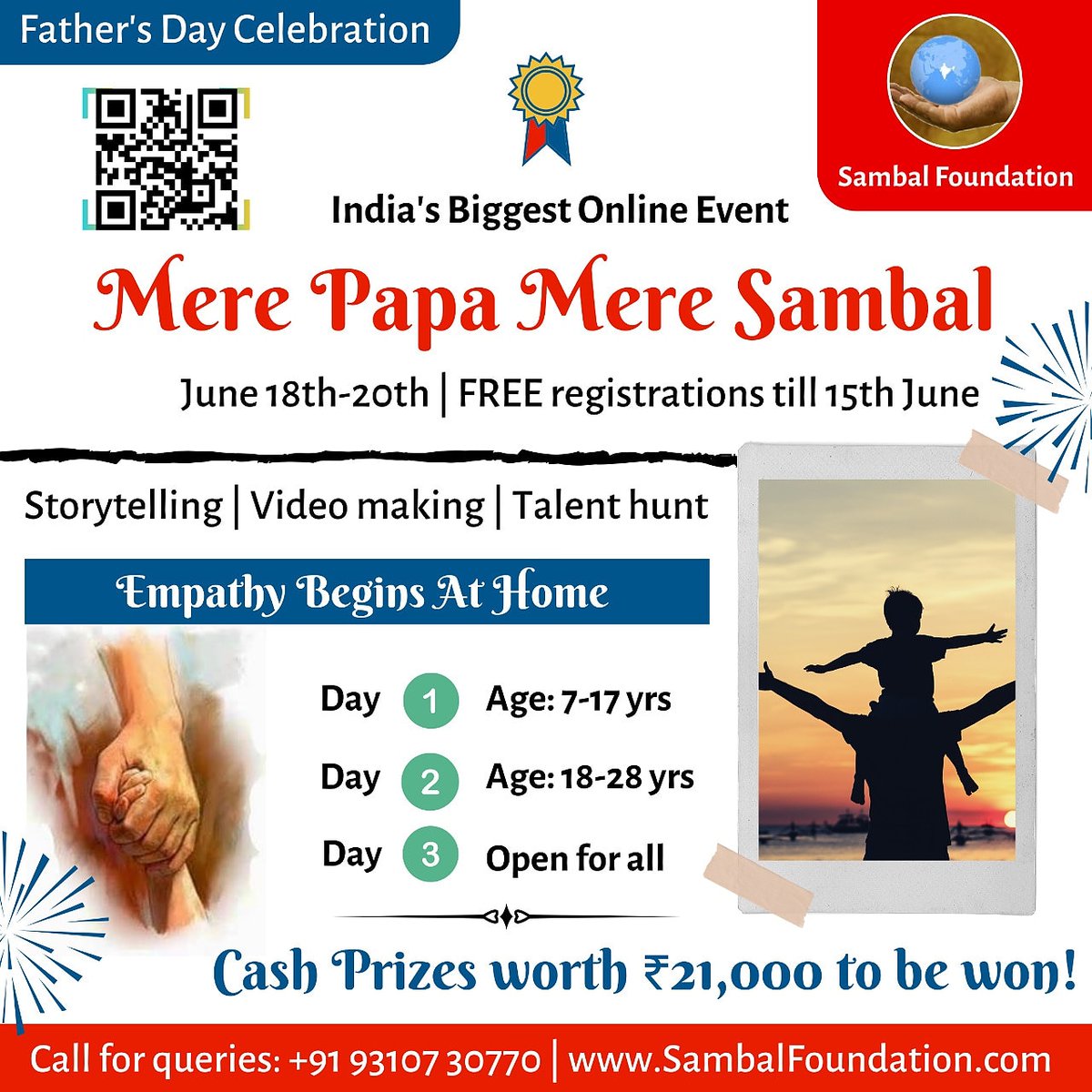 SambalFD's tweet photo. FREE registration. 
https://t.co/RJOBBZynk4
MERE PAPA MERE SAMBAL – participate and win up to 21,000/- worth of cash prizes,

Let us come together to empower our Fathers. They don't express but they too need support. https://t.co/WwsVQMgbgN